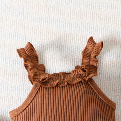 Baby-Mädchen-Strampler ohne Ärmel mit Rüschen