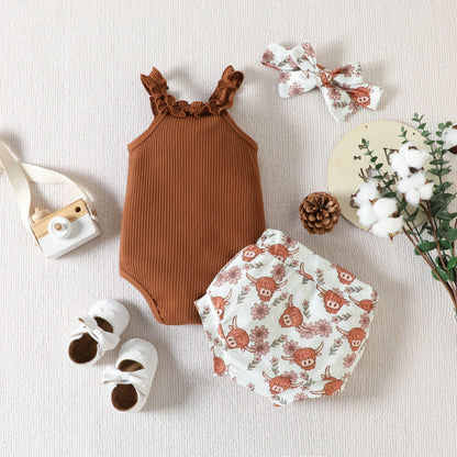 Baby-Mädchen-Strampler ohne Ärmel mit Rüschen